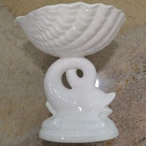 vintage Italian creamware ironstone White majolica dolphin dish Palm Beach
